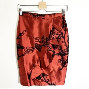Anthro Eva Franco red silky ruffle skirt